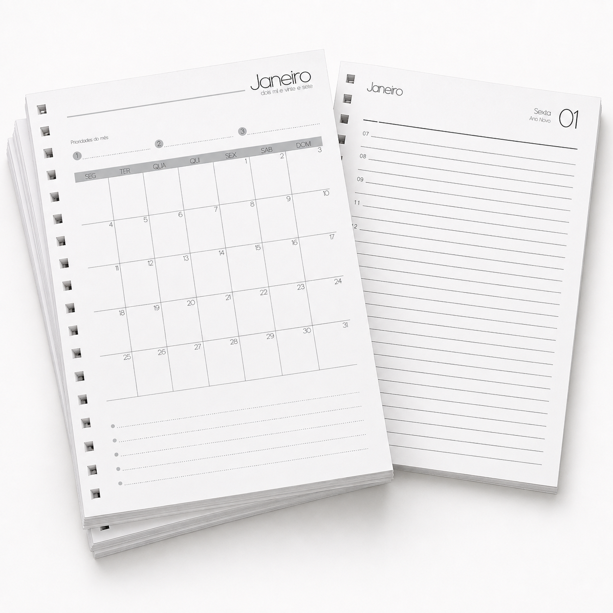 Miolo de Agenda A5 2027 – Impresso e Furado